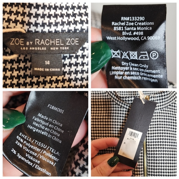 NWT Rachel Zoe Flutter Sleeve A-Line Dress Black White Plaid Houndstooth Size 14 - Picture 4 of 15